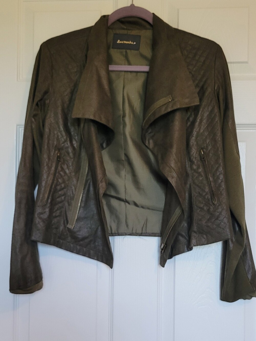 Love Tree Olive Quilted Faux Suede Draped Jacket